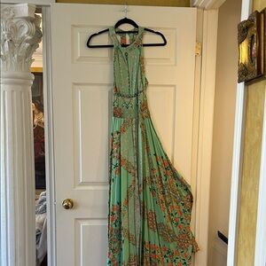 Jaase Mint & Orange Floral Halter Maxi Dress